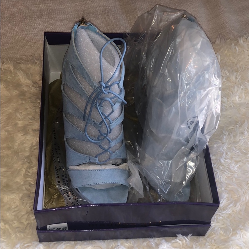 Madden Girl Raceyyy Lace Up Heels in Baby Blue SZ 8